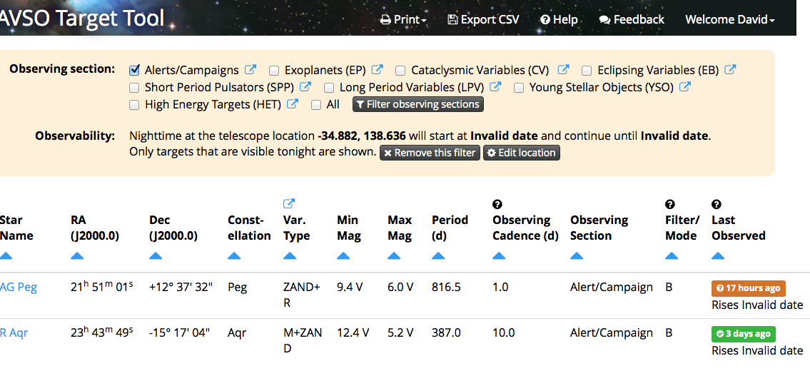 AAVSO Target Tool a new tool for our community aavso